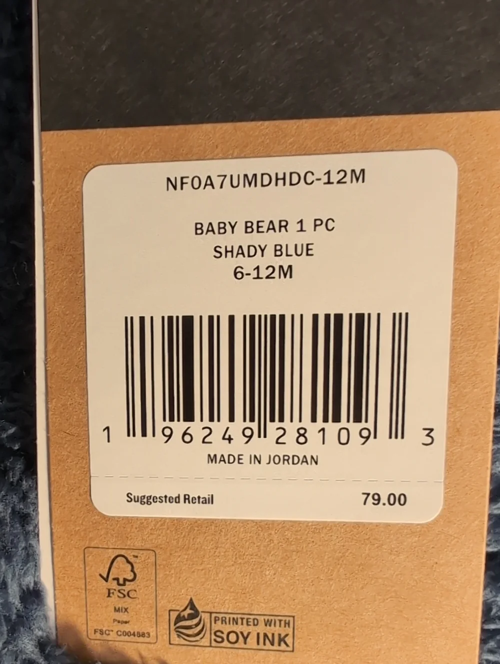 NWT The North Face Baby Bear Fleece Hooded One-Piece Suit - Shady Blue - Onesie